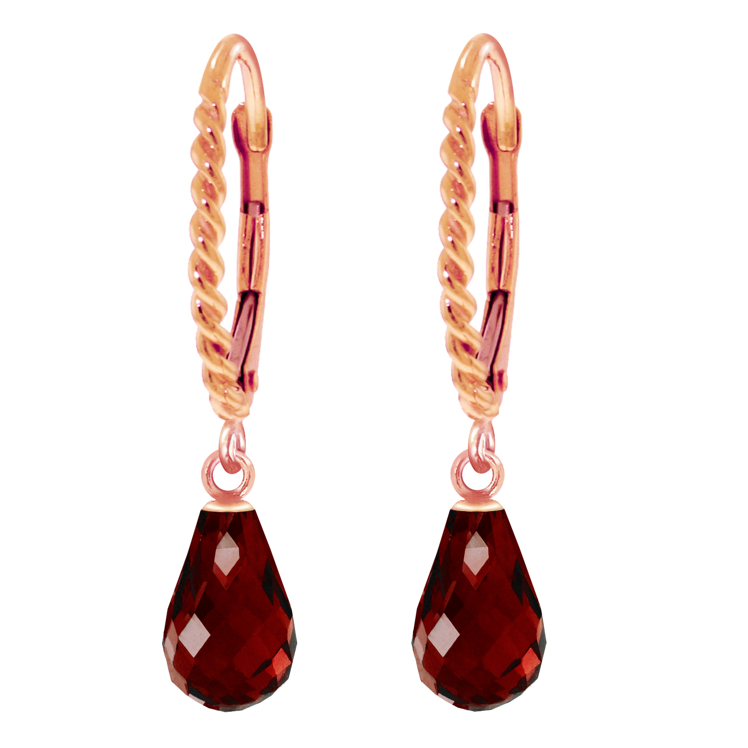 14k Gold Lever Back Earring With Briolette Garnets Rose Gold 1113$